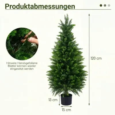 2 ks umelých cédrových stromov, 120 cm, umelá rastlina v črepníku, realistická dekoratívna rastlina s kmeňom z PE