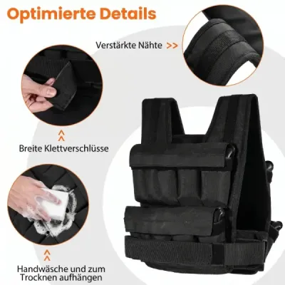 Nastaviteľná záťažová vesta pre ženy a mužov, fitness vesta s odnímateľnými záťažovými vreckami s pieskom, 34 cm