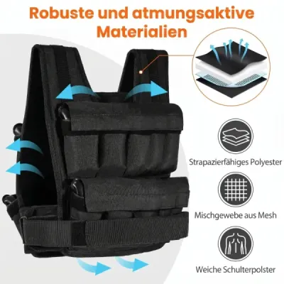 Nastaviteľná záťažová vesta pre ženy a mužov, fitness vesta s odnímateľnými záťažovými vreckami s pieskom, 34 cm