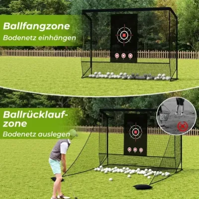 Golfová sieť, cvičná golfová sieť s terčom, skladacími bočnými panelmi a spodnou sieťou, 300 x 214 x 225 cm