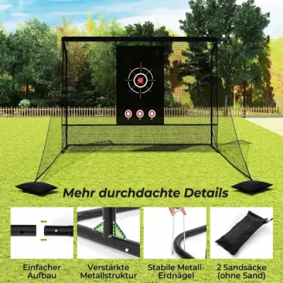Golfová sieť, cvičná golfová sieť s terčom, skladacími bočnými panelmi a spodnou sieťou, 300 x 214 x 225 cm
