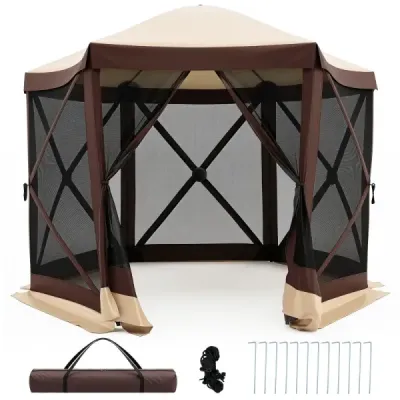 Rozkladací pavilón pre 4-6 osôb, skladací pavilón so 6 moskytiérami a dverami na zips, 300 x 258 x 230 cm