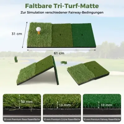 Tréningová golfová sieť s odpaľovacou podložkou, sada golfovej siete s terčom, 5 loptičkami, odpaliskom a úchytmi do zeme, 314 x 179 x 199 cm
