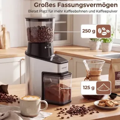 Elektrický mlynček na kávu s kužeľovým mlynčekom, mlynček na espresso so 60 nastaveniami mletia, časovačom 1-60 s