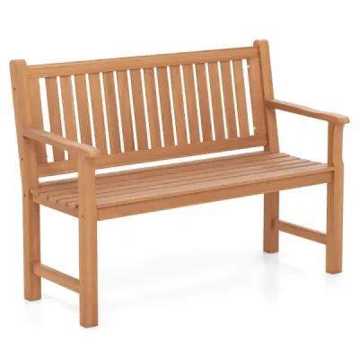 Záhradná lavica z jedľového dreva, dvojmiestna lavica s ergonomickým operadlom, nosnosť do 300 kg, 115 x 53,5 x 89 cm