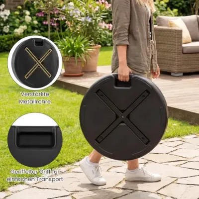 Podstavec slnečníka z HDPE, okrúhly podstavec slnečníka s rukoväťou pre tyče slnečníka 39-49 mm, čierny