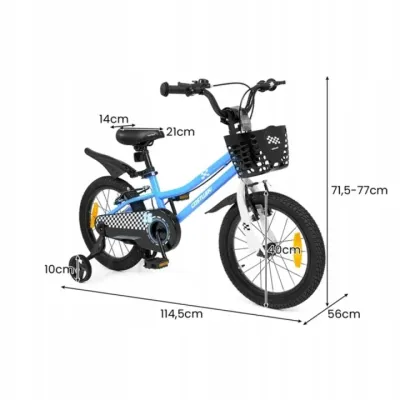 Detský bicykel, 16 palcov, s výškovo nastaviteľným sedadlom a riadidlami, pre deti vo veku 4-7 rokov, modrý