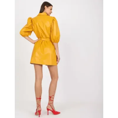 Žlté košeľové šaty z umelej kože MODA8478