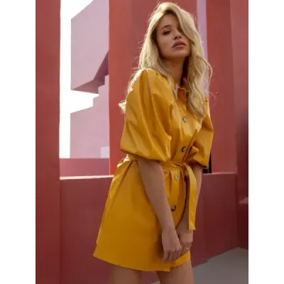 Žlté košeľové šaty z umelej kože MODA8478
