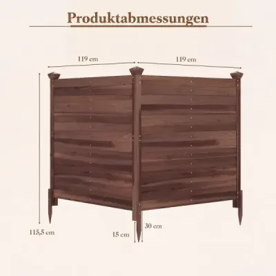 Sada 2 panelov na ochranu súkromia, 119 x 119 cm, záhradný plot z jedľového dreva, vonkajší drevený plot s 3 stĺpikmi, hnedý