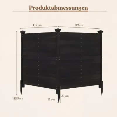 Sada 2 panelov na ochranu súkromia, 119 x 119 cm, záhradný plot z jedľového dreva, vonkajší drevený plot s 3 stĺpikmi, čierny