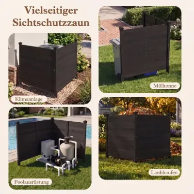 Sada 2 panelov na ochranu súkromia, 119 x 119 cm, záhradný plot z jedľového dreva, vonkajší drevený plot s 3 stĺpikmi, čierny