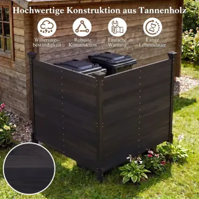 Sada 2 panelov na ochranu súkromia, 119 x 119 cm, záhradný plot z jedľového dreva, vonkajší drevený plot s 3 stĺpikmi, čierny