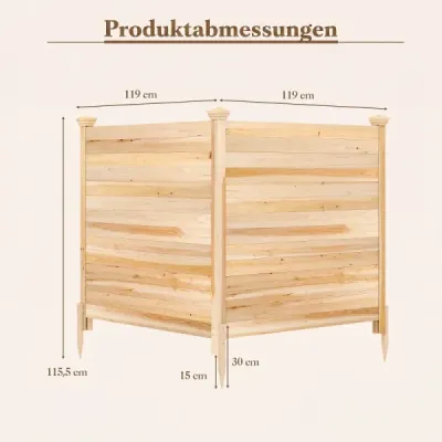 Sada 2 panelov na ochranu súkromia, 119 x 119 cm, záhradný plot z jedľového dreva, vonkajší drevený plot s 3 stĺpikmi, prírodný