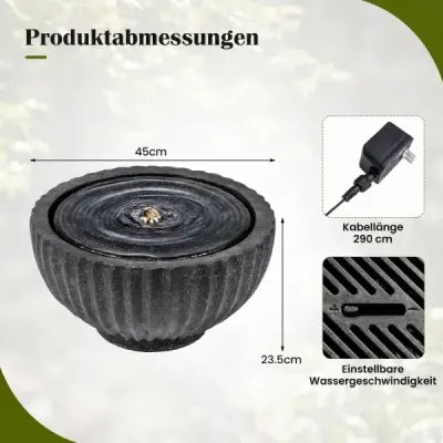 Záhradná fontána, okrúhla fontána s LED osvetlením, malá fontána na terasu