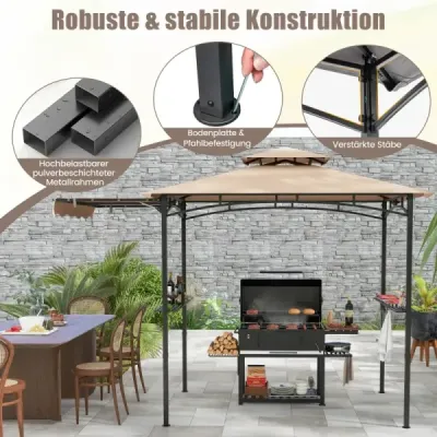 Grilovací pavilón s bočnou markízou, dvojitá strecha, 2 bočné police a háčiky, záhradný pavilón, grilovací pavilón, béžový