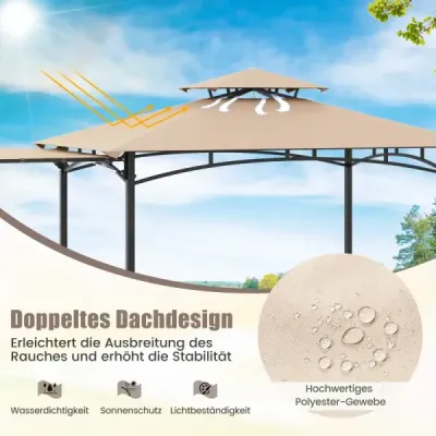 Grilovací pavilón s bočnou markízou, dvojitá strecha, 2 bočné police a háčiky, záhradný pavilón, grilovací pavilón, béžový