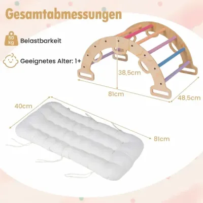 Drevený Montessori lezecký oblúk s mäkkým vankúšom pre deti od 3 rokov, viacfarebný