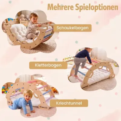 Drevený Montessori lezecký oblúk s mäkkým vankúšom pre deti od 3 rokov, viacfarebný