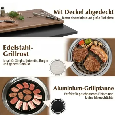 Grilový vozík, vonkajší grilovací stôl na kolieskach, mobilný stôl na pizzu s kórejským grilom na drevené uhlie