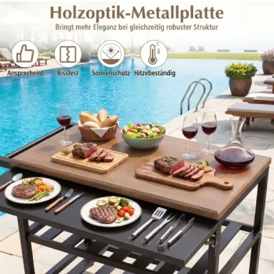 Grilový vozík, vonkajší grilovací stôl na kolieskach, mobilný stôl na pizzu s kórejským grilom na drevené uhlie