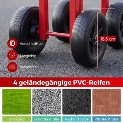 Záhradný vozík na kolesách – pojazdné pracovné kreslo s otočným sedadlom o 360° a nastaviteľnou výškou, červené