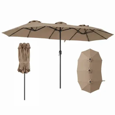 Dvojitý slnečník 400 x 215 cm Obdĺžnikový slnečník Balkónový slnečník Vodoodpudivý Hnedý