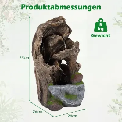 Záhradná fontána 4-stupňová fontána s LED osvetlením a čerpadlom Vodná fontána Odolná voči poveternostným vplyvom