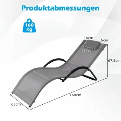Ležadlo Ergonomické záhradné ležadlo s odnímateľným vankúšom pod hlavu, nosnosť až 160 kg, šedé