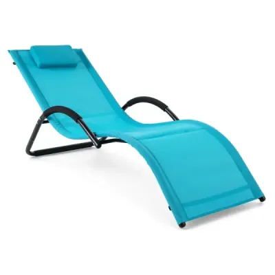 Ergonomické záhradné ležadlo s odnímateľným vankúšom pod hlavu, nosnosť až 160 kg, modré