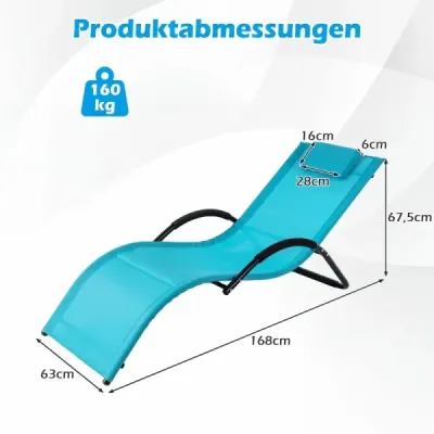 Ergonomické záhradné ležadlo s odnímateľným vankúšom pod hlavu, nosnosť až 160 kg, modré