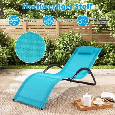 Ergonomické záhradné ležadlo s odnímateľným vankúšom pod hlavu, nosnosť až 160 kg, modré