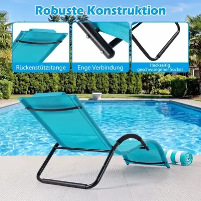 Ergonomické záhradné ležadlo s odnímateľným vankúšom pod hlavu, nosnosť až 160 kg, modré