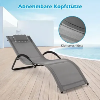 Sada 2 ks ergonomických záhradných ležadiel s odnímateľným vankúšom pod hlavu, nosnosť až 160 kg, šedá farba