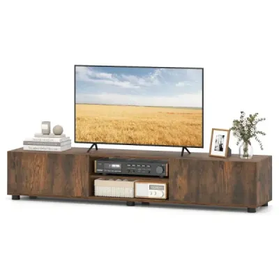 TV skriňa TV komoda pre televízory do 70 palcov TV skriňa s 2 dverami 160 x 35 x 30 cm v rustikálnej hnedej farbe