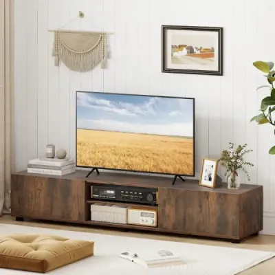 TV skriňa TV komoda pre televízory do 70 palcov TV skriňa s 2 dverami 160 x 35 x 30 cm v rustikálnej hnedej farbe