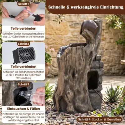 4-stupňová záhradná fontána s LED osvetlením Dekoratívna fontána s motívom kačiek 30 x 27 x 57 cm