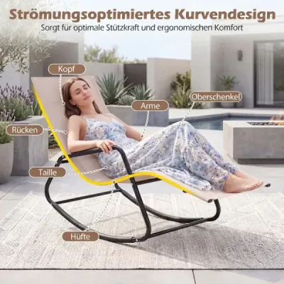 Záhradné ležadlo odolné voči poveternostným vplyvom Ergonomické hojdacie kreslo z priedušnej tkaniny 143 x 57 x 86 cm Béžové