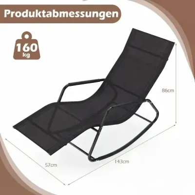 Záhradné ležadlo odolné voči poveternostným vplyvom Ergonomické hojdacie kreslo z priedušnej tkaniny 143 x 57 x 86 cm Čierne