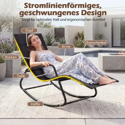 Záhradné ležadlo odolné voči poveternostným vplyvom Ergonomické hojdacie kreslo z priedušnej tkaniny 143 x 57 x 86 cm Čierne