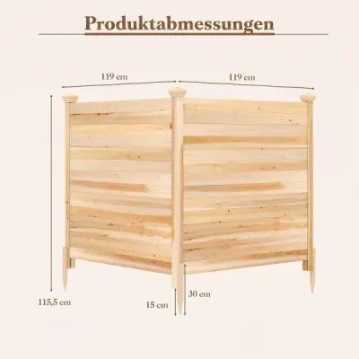 Oplotenie na ochranu súkromia, 2-dielne, 119 x 119 cm, záhradné oplotenie z jedľového dreva, vonkajšie drevené oplotenie s 3 stĺpikmi, prírodná farba
