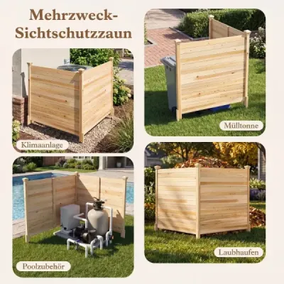 Oplotenie na ochranu súkromia, 2-dielne, 119 x 119 cm, záhradné oplotenie z jedľového dreva, vonkajšie drevené oplotenie s 3 stĺpikmi, prírodná farba