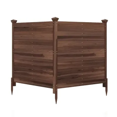 Oplotenie na ochranu súkromia, 2-dielne, 119 x 119 cm, záhradné oplotenie z jedľového dreva, vonkajšie drevené oplotenie s 3 stĺpikmi, hnedé