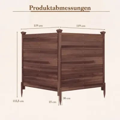 Oplotenie na ochranu súkromia, 2-dielne, 119 x 119 cm, záhradné oplotenie z jedľového dreva, vonkajšie drevené oplotenie s 3 stĺpikmi, hnedé