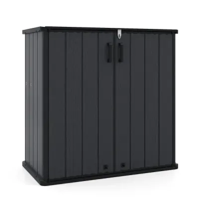 Záhradná skriňa – úložný box odolný voči poveternostným vplyvom s uzamykateľnými dvojitými dverami, 120 x 65 x 117 cm, čierna