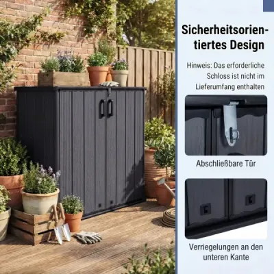 Záhradná skriňa – úložný box odolný voči poveternostným vplyvom s uzamykateľnými dvojitými dverami, 120 x 65 x 117 cm, čierna