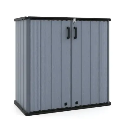 Záhradná skriňa – úložný box odolný voči poveternostným vplyvom s uzamykateľnými dvojitými dverami, 120 x 65 x 117 cm, sivá