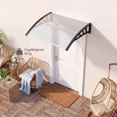 Strecha nad vchodovými dverami 100 x 76 cm Priehľadná strecha s pultovým oblúkom z polykarbonátu a hliníka, čierna