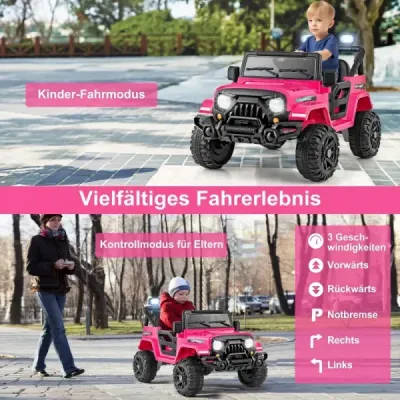 Elektrické vozidlo s diaľkovým ovládaním, terénnymi kolesami a LED svetlami – hračka v podobe nákladného auta, ružová