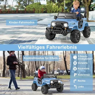 Elektrické vozidlo s diaľkovým ovládaním, terénnymi kolesami a LED svetlami – nákladné auto na hranie, modré